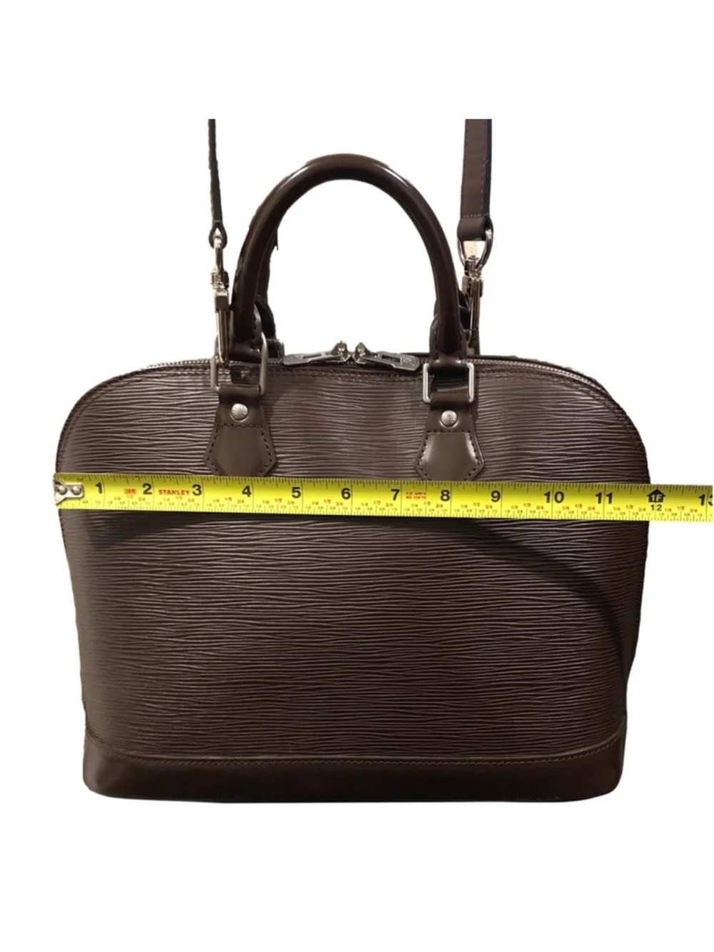 LOUIS VUITTON Moka Brown Epi Alma Hand Bag LV Leather Strap with Silver Hardware